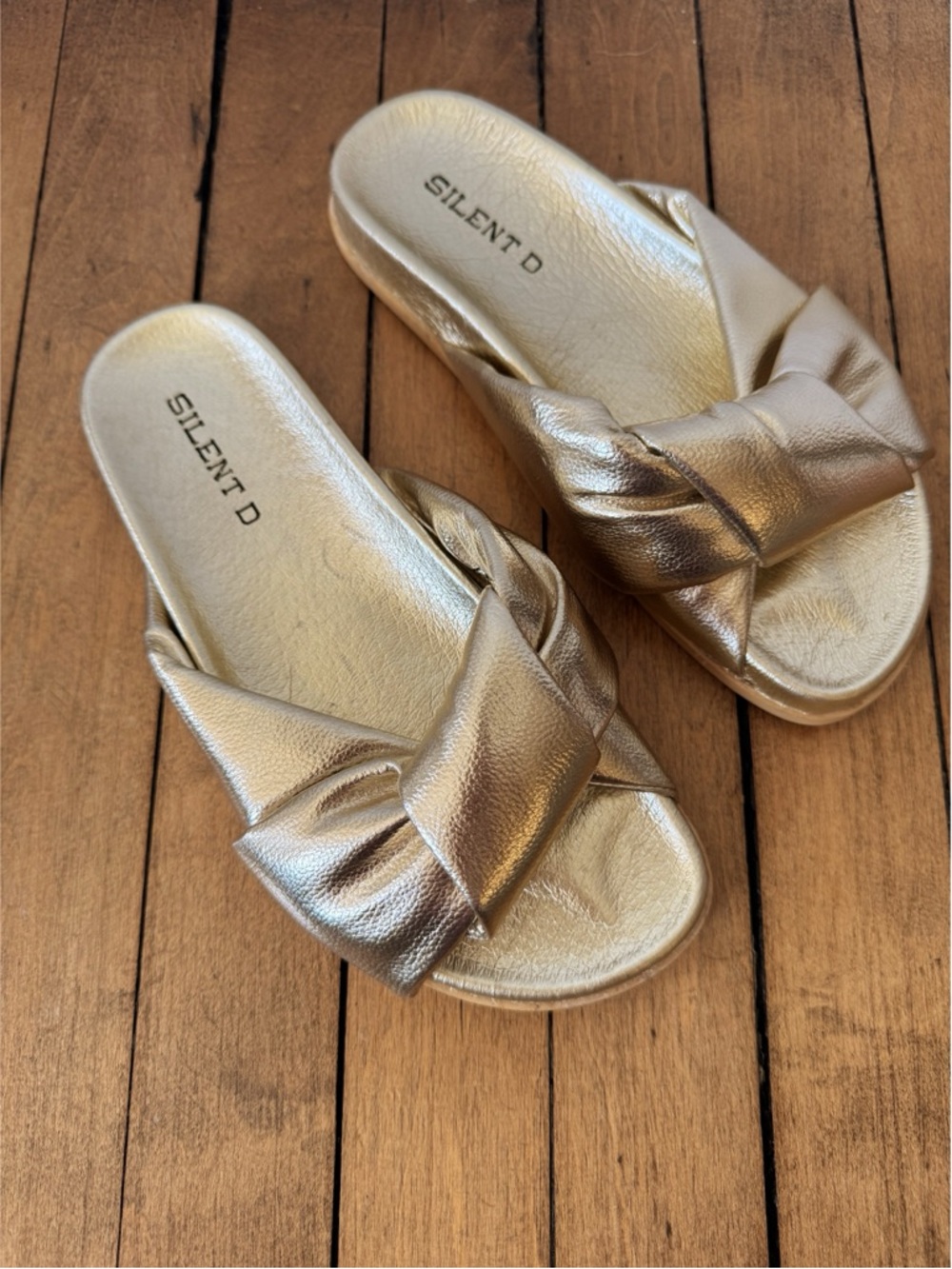 Anthropologie Silent D Gold Herron Knotted Slides 36 / 6 - Picture 7 of 9